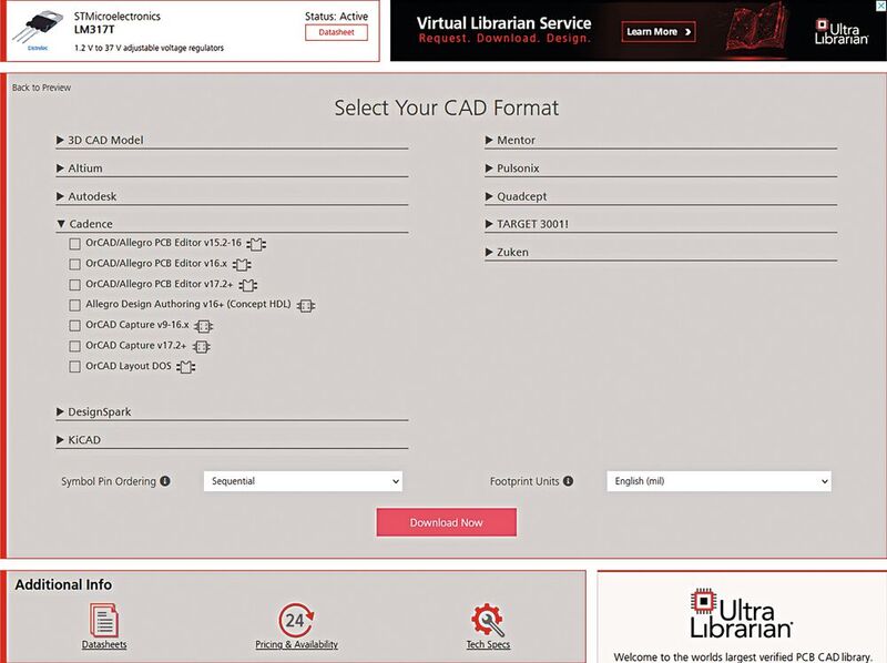 Bild 3: Auswahl des CAD-Datenformats vor dem Download.