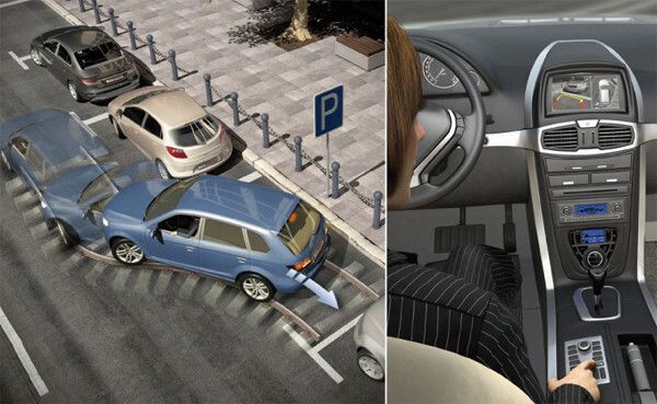 Parkmanöverassistent: Das System erkennt freie und passende Parklücken (längs, quer, schräg). Es parkt nach Fahrerfreigabe durch selbstständiges Bremsen und Lenken automatisch ein. Das funktioniert auch in der Garage oder auf dem Stellplatz zu Hause. (Bild: Bosch)