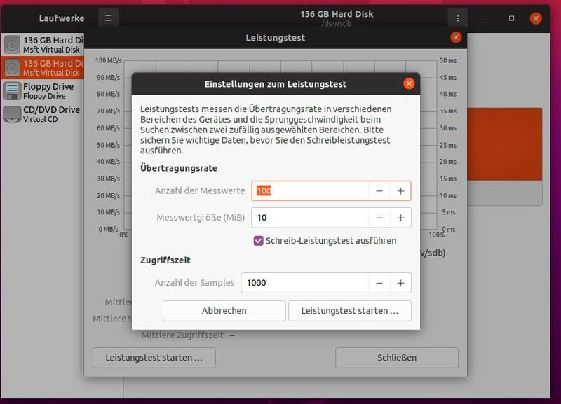 Leistungstests von Partitionen durchführen, um Fehler zu finden und zu beheben. (Joos (Screenshot))