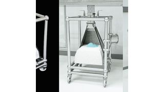 Mit dem Acube Pro ist es möglich, einen FIBC mithilfe einer einfachen Stützkonstruktion zu einem starren Mischbehälter zu verwandeln. (Andocksysteme G. Untch )