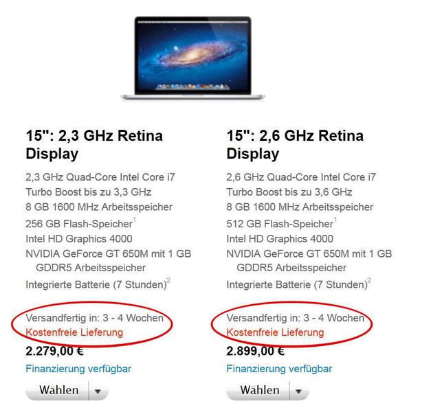 Denn nur zwei Klicks später zeigt der Apple-Shop bereits eine Wartezeit von bis zu vier Wochen – unabhängig vom Modell. (Archiv: Vogel Business Media)
