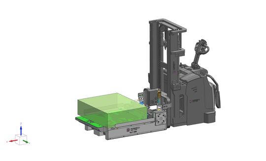 Entwicklungsvorschau: Die Push-Pull-Plattform wird an einen Elektro-Gehhubwagen oder Stapler montiert und fährt Formen und Werkzeuge bis 1,6 t selbsttätig in die Presse hinein und wieder heraus.(Bild:  Roemheld)
