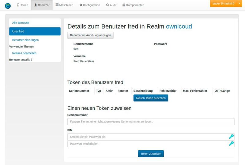 In der Liste der Benutzer kann der Administrator einen Benutzer auswählen und anklicken. Er sieht nun die Detailansicht des Benutzers. (C. Kölbel)