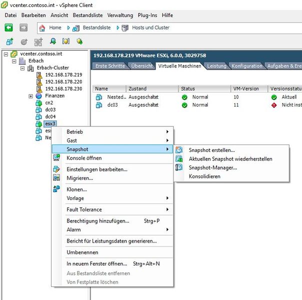 Mit Snapshots lässt sich die Konfiguration von VMs umfassend sichern. (Bild: Joos)