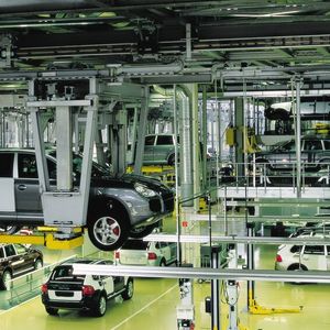 Die Cayenne-Montage im Jahr 2004. Heute werden in Leipzig der Panamera und der Macan gebaut.(Bild:  Porsche)