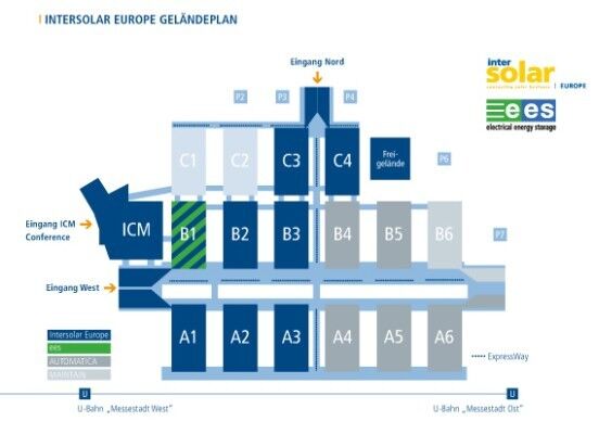 Der Hallenplan der Intersolar Europe 2014 auf der Messe München. (Bild: Solar Promotion GmbH)