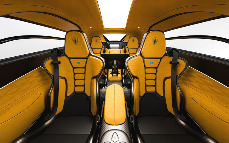 Die Einzelsitze sind in beiden Reihen durch einen Mitteltunnel seitlich voneinander getrennt. (Koenigsegg)