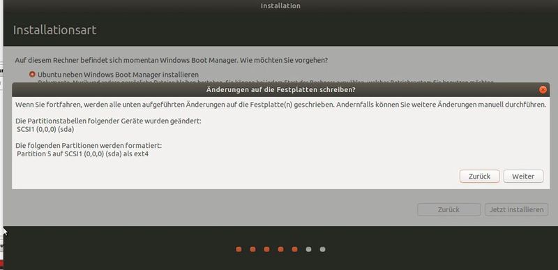 Ubuntu erkennt die leere Partition und wählt diese als Installations-Ziel aus. Besser ist eine eigene Festplatte. (Joos / Ubuntu)
