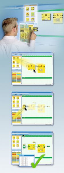 Die Sicherheitsfunktionen werden einfach per Drag&Drop konfiguriert. (Bild: Phoenix Contact)
