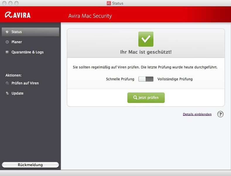 Auf den ersten Blick zeigt Avira Free Mac Security, ob der Apple-Rechner geschützt ist. (Archiv: Vogel Business Media)