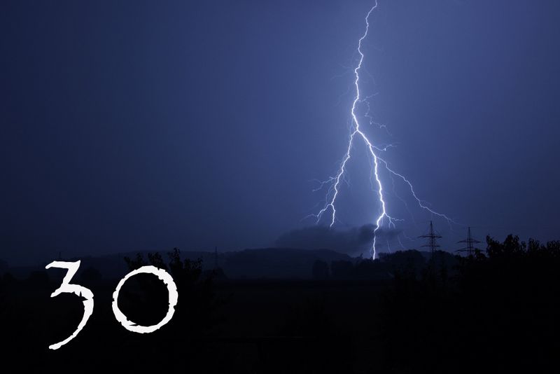 µs (0,00003 s) dauert die Hauptentladung eines Blitzes. Alle Vorentladungen benötigen zusammen 0,01 s. Nach einer Erholungspause von 0,05 s erfolgt eine neue Entladung. Die Stromstärke beträgt im Schnitt 20.000 A. Der Plasmakanal ist 2 bis 4 cm dick und die Luft 30.000 °C heiß. (Bild: gemeinfrei)