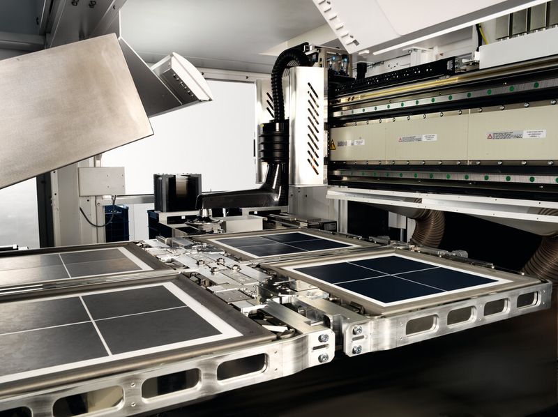 Forscher haben ein kompaktes Produktionstool entwickelt, das voll automatisiert und zu geringen Kosten die Rückseitenpassivierung auf Wafern ermöglicht. (Bild: Manz AG/Innovationsallianz Photovoltaik)