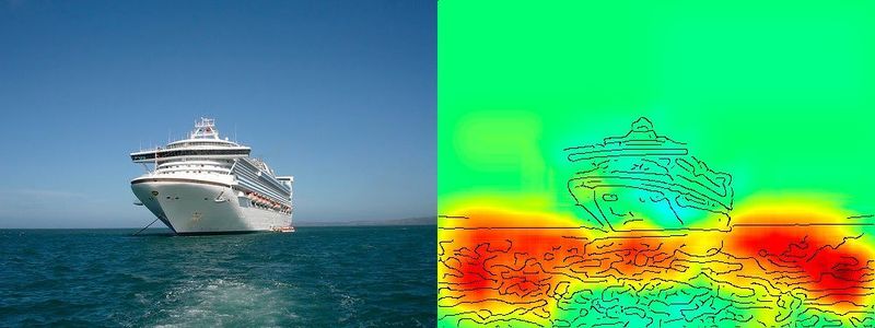 Auch hier trifft der Algorithmus die Entscheidung „Schiff“ anhand der Wasser-Bildpunkte und nicht anhand derer, die das Schiff ausmachen. (Nature Communications)
