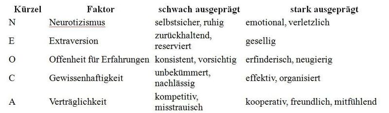 Das Fünf-Faktoren-Modell soll die grundlegenden menschlichen Eigenschaften beschreiben. (J. Jakobs)