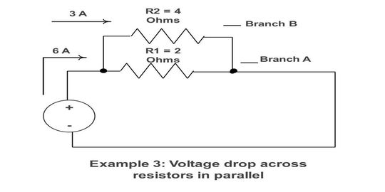 This image shows the voltage drop calculation across two resistors in parallel.(Source:  Venus Kohli)