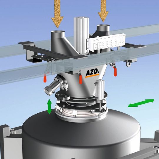 Das staubfreie Container-Andocksystem sorgt für Sicherheit bei der Produktübergabe an vorgeschaltete Dosierorgane.(Bild:  Azo)