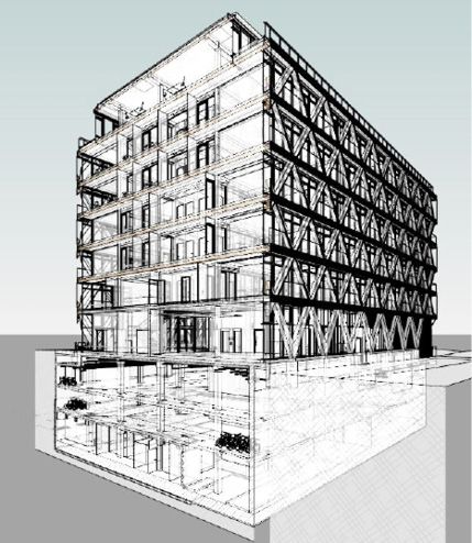 (BIM-Modell: „The Cradle“ im Medienhafen Düsseldorf. Bild: HPP Architekten)