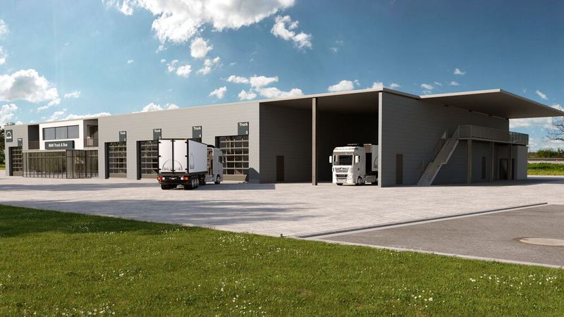 Der neue MAN-Servicebetrieb der Tiemann-Gruppe in Rosengarten südlich von Hamburg(Bild:  MAN)