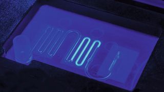 Abb. 2: Fluoreszenz-Anregung in einem Moving Plug (Bild: Institut fur Mikrotechnik Mainz GmbH)