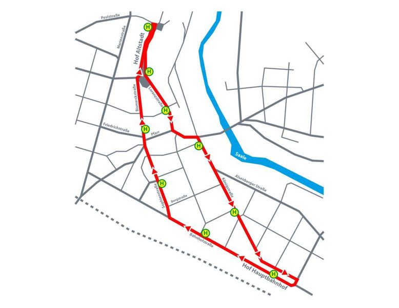 Die Runde vom Bahnhof in die Hofer Innenstadt. (Shuttle-Modellregion Oberfranken)