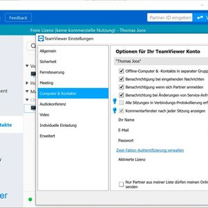 In den Einstellungen von TeamViewer stehen viele Funktionen zur Verfügung.(Bild:  Joos - TeamViewer)