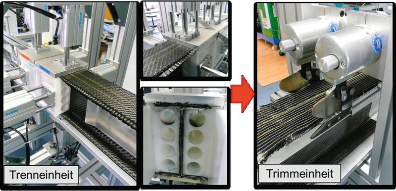 Der finale Zuschnitt und die Besäumung der entstehenden Net-Shape-Profilpreform finden in der Trenn- und Trimmeinheit statt. (Bild: IVW)