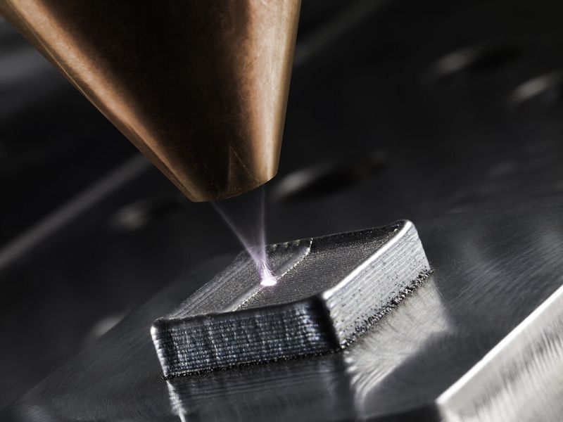 Beim 3D-Druck metallischer Werkstoffe wird Metallpulver Schicht für Schicht per Laser aufgetragen. (Bild: Trumpf)