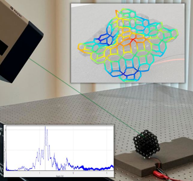 Polytec VibroScan LDV misst das Schwingverhalten der Oberflächen und Verbindungen einer 3D-gedruckten Gitterstruktur. (Bild: Polytec)
