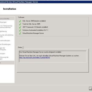 Abbildung 1: System Center Virtual Machine Manager 2008 benötigt einen SQL Datenbankserver, .Net Framework und das Windows Automated Installation Kit (WAIK) zum Klonen virtueller Maschinen.