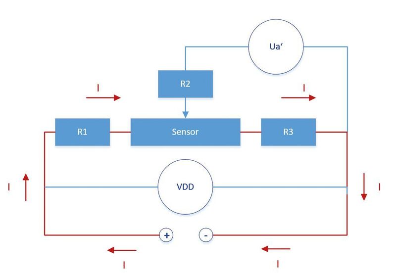 Bild 1b: Ersatzschaltbild der Kontaktierung des Sensors mit Übergangswiderständen. (Bosch)