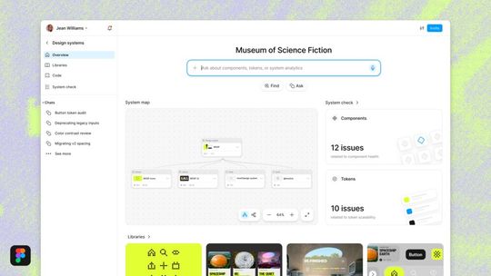 Der Designsystem-Hub bündelt Bibliotheken und Code-Quellen und meldet Lücken. Die Funktion ist bislang nur als Vorschau verfügbar.(Bild:  Figma)