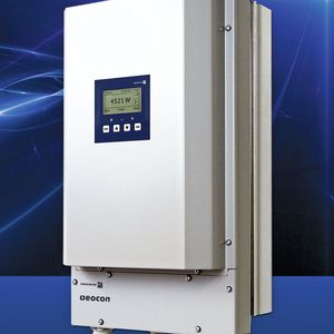 Der Einspeiseumrichter aeocon für kleine Windenergieanlagen (KWEA) vereint Gleichrichter, Wechselrichter inklusive Potentialtrennung und Ballastschaltung in einem kompakten Gerät. 