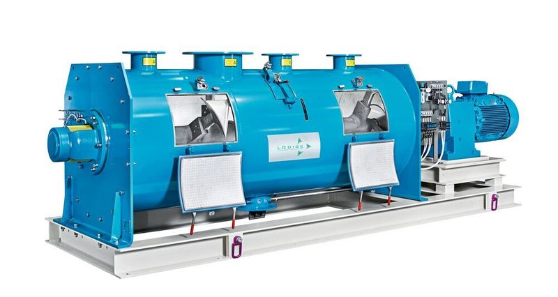 Bei der Produktion von Lithiumakkumulatoren stellt die Aufbereitung der erforderlichen Rohstoffe höchste Qualitätsanforderungen. Lödige begegnet dieser anspruchsvollen prozesstechnischen Aufgabe mit einer speziellen Ausführung dessen Pflugschar-Mischers.  (Lödige)