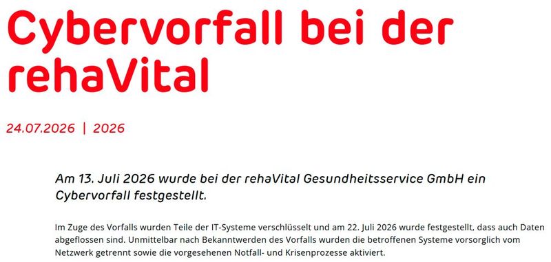 Rehavital wurde am 13. Juli 2026 Opfer einer Cyberattacke. (Bild: Vogel IT-Medien GmbH)
