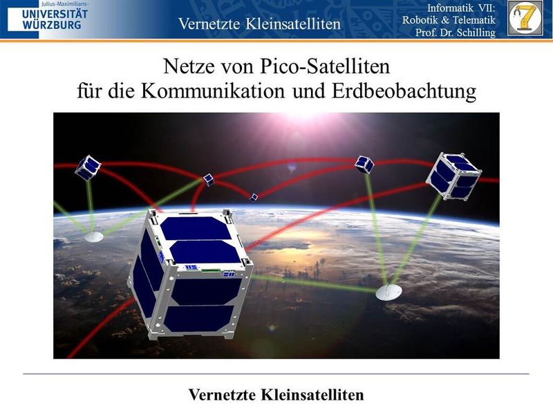 Das Ziel der Würzburger Forscher: miteinander vernetzte Kleinstsatelliten. (Bild: Julius-Maximilians-Universität Würzburg, Lehrstuhl Informatik VII)
