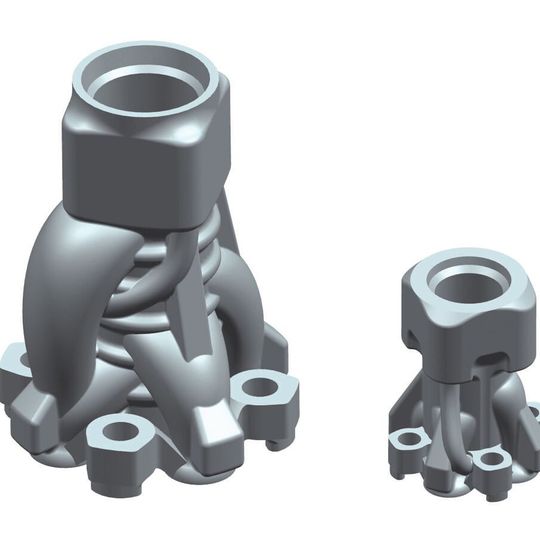 Additiv gefertigte, strömungstechnisch optimierte Hydraulikventile (r.) minimieren den Verbrauch an Ressourcen und Energie und lassen sich zudem problemlos skalieren, zum Beispiel von NG3 zu NG1,5. Additiv gefertigte, strömungstechnisch optimierte Hydraulikventile (r.) minimieren den Verbrauch an Ressourcen und Energie und lassen sich zudem problemlos skalieren, zum Beispiel von NG3 zu NG1,5.