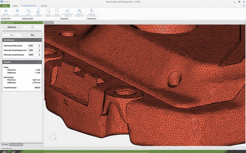 Die neue Software Colin3D zur Datenaufnahme, Datennachbearbeitung und zum einfachen Datenvergleich. (Bild: Steinbichler)