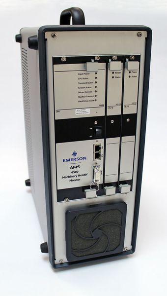 The AMS 6500 is a typical cabinet-mounted system, but is available as the AMS 2600 in a portable chassis for troubleshooting critical assets without long-term, permanent wiring. (Emerson)