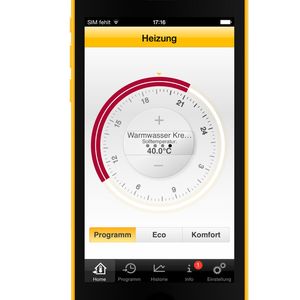 Der Anwender kann die Wassertemperatur online über eine App auf dem Smartphone oder Tablet einstellen.