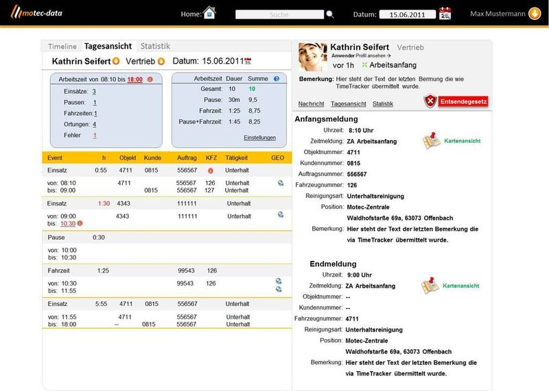 Das Web-Portal des Timetrackers ist frei konfigurierbar. Auf Wunsch können hier sogar alle relevanten Daten für das Arbeitnehmer-Entsendegesetz hinterlegt werden, so dass sich bei Zollprüfungen jeder Mitarbeiter genau identifizieren lässt.  (Bild: Motec-Data)