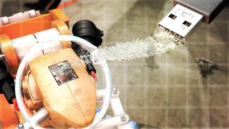 Der Plug-and-work-Cube des Fraunhofer-IOSB integriert existierende Maschinen in moderne Fertigungsanlagen. Damit schaffen auch mittelständische Unternehmen den Sprung ins Industrie-4.0-Zeitalter. (Fraunhofer-IOSB)