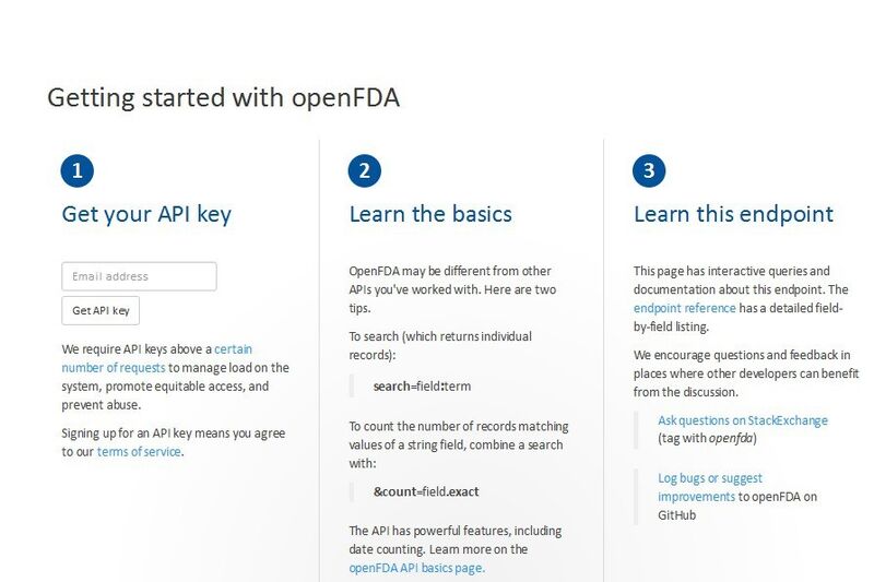 Die FDA meint es ernst mit ihrer Offenheit und gibt Tipps, wie sogar Menschen mit übersichtlichen Programmierkenntnissen openFDA nutzen könnten. (Foto: Screenshot https://open.fda.gov)