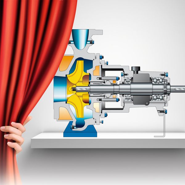 Schnittbild der neuen Chemienormpumpe Mega CPK (beheizbare Variante) (© ecco - Fotolia.com; KSB)