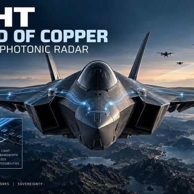 Military radar architecture using distributed RF sensor nodes connected through optical fibre to central processing. (Source: KI-generiert / Gemini)