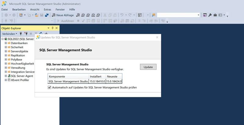 Aktualisieren des SQL Server Management Studios. (Bild: Joos (Screenshot))
