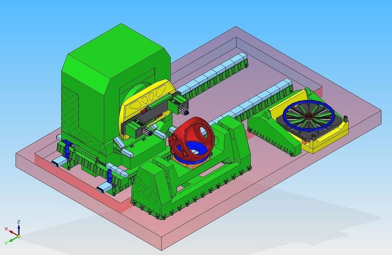 Für zentrale Komponenten von Windkraftanlagen kann das Acolus-Konsortium entweder fertige Produkte oder Systemlösungen der Fertigungsautomatisierung  bieten. Im Bild ein Automatisierungskonzept für die Bearbeitung der bis zu 25 t schweren Gondeln. (Archiv: Vogel Business Media)