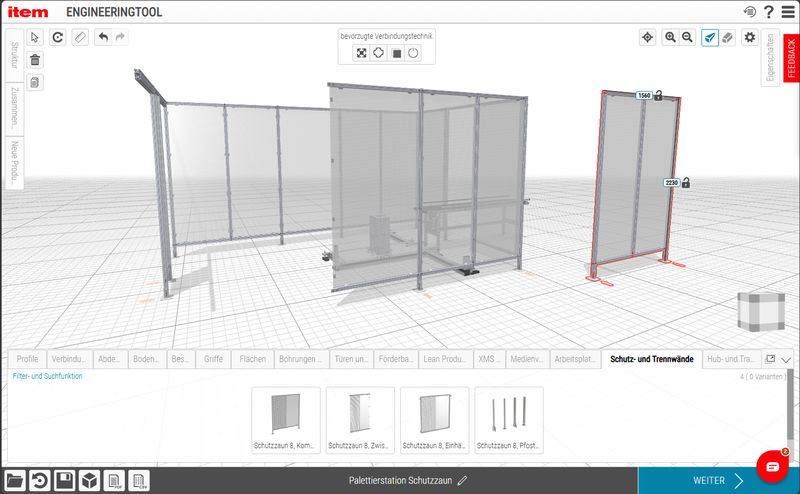 Für eine Gesamtlösung lassen sich die Einzelelemente im Item Engineeringtool zu einem Schutzzaunsystem zusammenfügen. (Bild: Item)