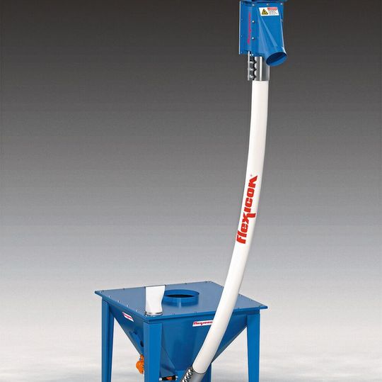 Die flexible Förderspirale Modell 1450 von Flexicon kann verschiedenste Materialien von großen Pellets bis hin zu feinstem Submikron-Pulver ohne Trennung der Mischungen fördern.(Bild:  Flexicon)