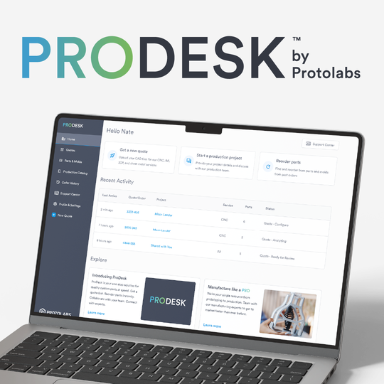 ProDesk vereint alle Funktionen in einem interaktiven Dashboard mit Echtzeit-Updates zu aktuellen Bestellungen und liefert so direkt nach dem Login die wichtigsten Informationen auf einen Blick.(Bild:  Protolabs)