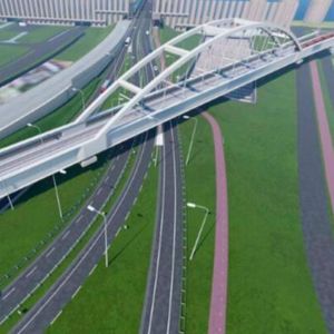 Das 3D-Modell der Thomassentunnelbrückeam finalen Standort.